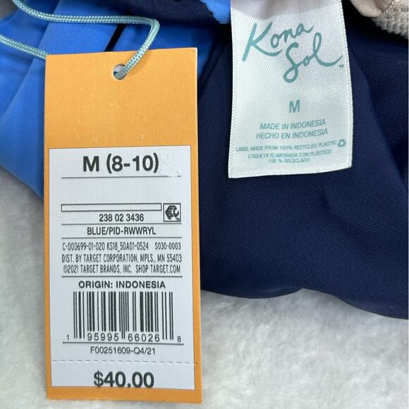 Kona Sol Blue Colorblock Wrap Front One-Piece Swimsuit Medium NWT - Picture 2 of 12